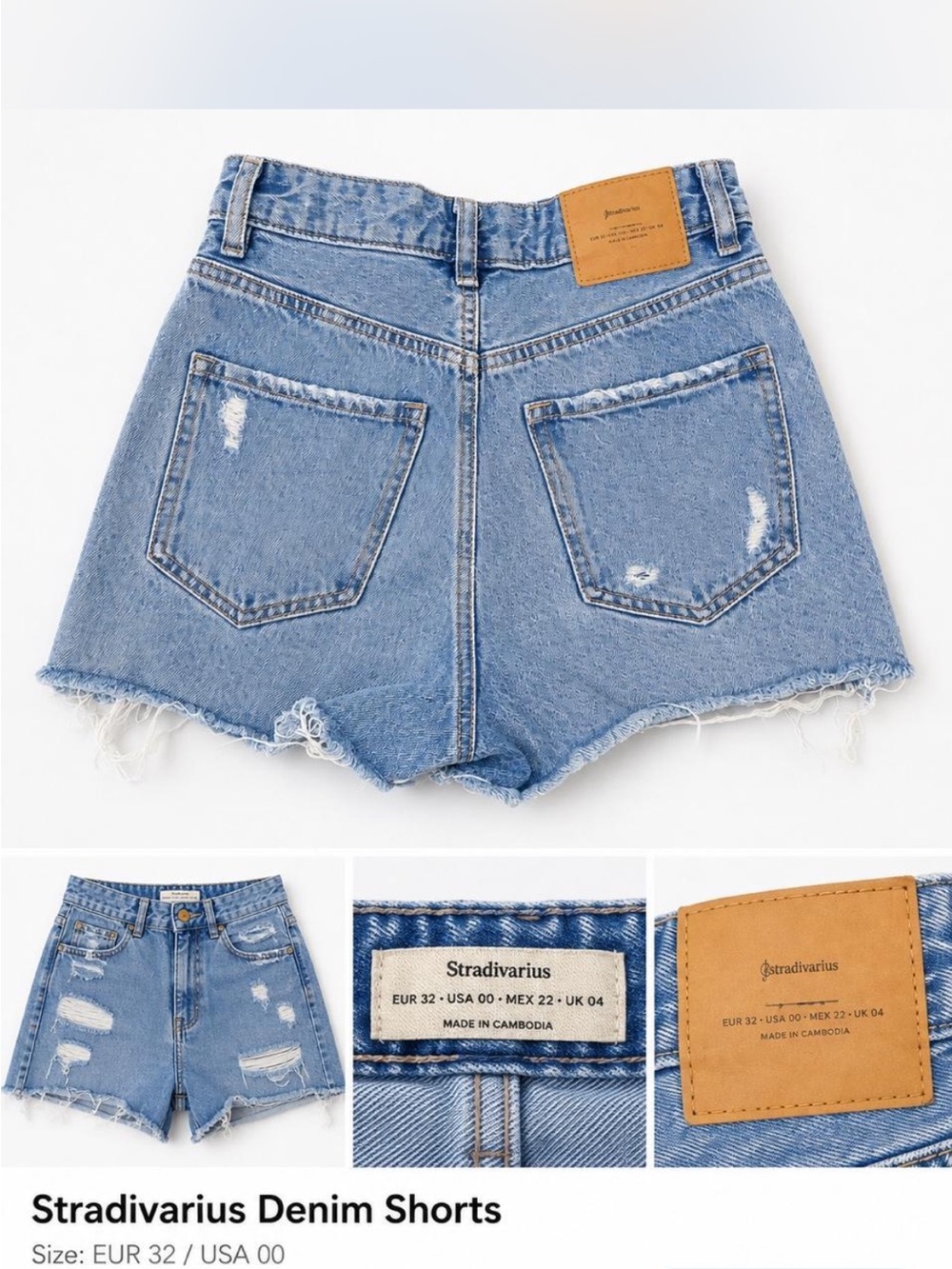 Stradivarius Light Blue Frayed High-Rise Denim Shorts